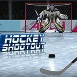Egy jégkorongozó készül lőni egy korongot a kapus felé a jégen, miközben a Hockey Shootout felirat látható