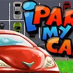 Piros autók és színes parkolók rajzolt képe a Park My Car felirattal