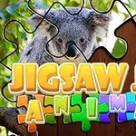 Egy koala puzzle darabokkal körülvéve, színes Jigsaw Jam Animal felirattal az előtérben