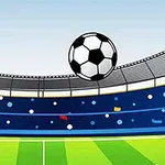 Egy focipálya látképe háttérben stadionnal és lebegő focilabdával