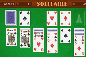 Zöld háttéren különböző kártyalapok, köztük szívek, kárók, pikkek és treffek láthatók, a Solitaire felirattal a tetején