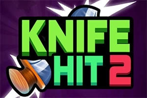 Zöld és piros szöveg KNIFE HIT 2 sötét háttérrel, két késsel körülvéve