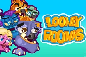 Egy csoport színes, rajzfilm stílusú szörnyarc a Looney Roons felirat mellett világoskék háttérrel