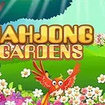 Színes, virágos kertben egy rajzolt madár látható, mellette a MAHJONG GARDENS felirat szerepel nagy betűkkel