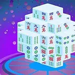 Háromdimenziós kocka mahjong csempékből, színes buborékos háttérrel