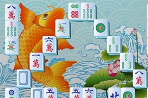 Aranyhal és mahjong kövek hullámzó háttér előtt