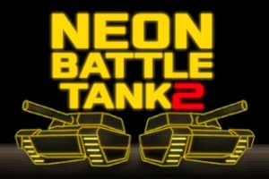 Két neon stílusú harckocsi sárga kontúrral, fekete háttér előtt, a NEON BATTLE TANK 2 felirat alatt