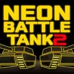 Két neon stílusú harckocsi sárga kontúrral, fekete háttér előtt, a NEON BATTLE TANK 2 felirat alatt