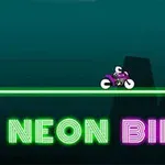 Egy neon zöld vonalon motorozó figura, háttérben sötét háromszög alakzatokkal, alul NEON BIKER szöveg látható neon betűkkel