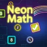 Színes neon számok és szimbólumok sötét háttéren, középen a Neon Math felirattal