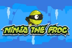 Zöld, ninjának öltözött figura fekete maszkban egy kék, stilizált háttér előtt, alatta a Ninja the Frog felirat