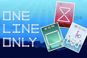 Három színes kártya geometriai ábrákkal és a ONE LINE ONLY felirat egy világoskék háttéren