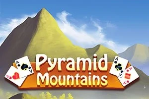 Hegyekkel a háttérben Pyramid Mountains felirat, két oldalán játszókártyákkal