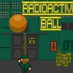Zöld hátterű ipari helyszín, ahol egy narancssárga gömb és radioaktív hordók láthatók, a RADIOACTIVE BALL felirattal