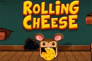Rajzfilmszerű egér egy sajtot tart a szájában, a háttérben egy sötét lyuk és a Rolling Cheese felirat szerepel