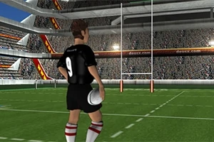 Egy stadionban egy fekete mezes, 9-es számú játékos labdával áll a zöld fűvön, háttal a nézők felé fordulva