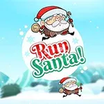 Mikulás-karakterek ugranak egy hófödte háttér előtt, a középpontban a Run Santa!