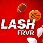 Piros háttéren sporteszközök, például futball- és kosárlabda, valamint tollaslabdák láthatók a SLASH FRVR felirat körül