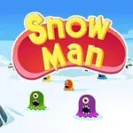 Színes, egy szemű, szörnyfigurák havas tájon, kék égbolttal a háttérben, Snow Man felirattal