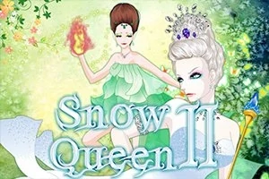 Két nőalak közül az egyik világos ruhában koronát visel, a másik pedig zöld ruhában, előtte pedig a Snow Queen II felirat látható