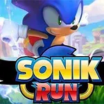 Egy kék sündisznó fut egy színes táj előtt, alul pedig nagy színes betűkkel a SONIK RUN felirat látható