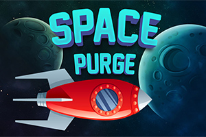 Piros rakéta két bolygó között lebegve az űrben, a háttérben a SPACE PURGE felirattal