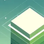 Geometriai elemeket ábrázoló zöldes-kék tónusú illusztráció, középen egy világos négyzet alakú platformmal