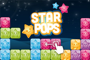 Színes csillagos blokkok egy sötét égbolt háttér előtt, középen a Star Pops felirat