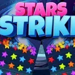 Színes csillagokkal teli képernyő, háttérben spirál galaxis, fölötte nagy, színes Stars Strike felirat
