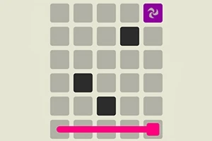 Szürke rácsos táblán fekete négyzetek és egy pink vonal látható, a jobb felső sarokban pedig egy lila négyzet egy szimbólummal