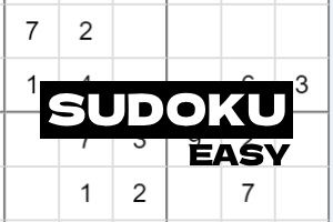 Egy részben kitöltött számtáblázat fekete SUDOKU EASY felirattal a közepén