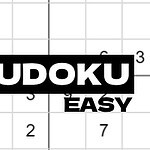 Egy részben kitöltött számtáblázat fekete SUDOKU EASY felirattal a közepén