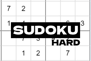 Egy részben kitöltött négyzetrácsos tábla közepén SUDOKU HARD felirattal