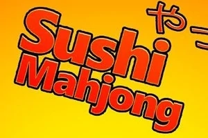 Piros Sushi Mahjong felirat sárga háttéren, japán írásjeggyel mellette