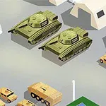 Katonai bázis grafikája zöld tankokkal, camel színű járművekkel és sátrakkal