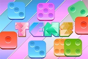 Színes, stilizált dobókockák és geometriai formák mintázatú betűk egy szivárványos háttéren
