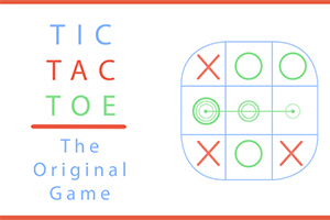 A kép bal oldalán színes TIC TAC TOE szöveg, jobb oldalán pedig egy 3x3-as rács X és O szimbólumokkal
