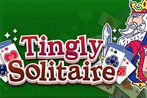 Zöld háttér előtt, kártyák és egy király figura körül a Tingly Solitaire felirat
