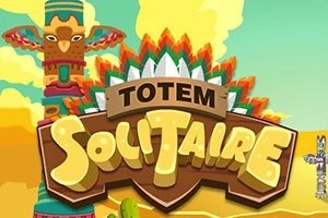Színes totemoszlop a háttérben, előtérben Totem Solitaire felirat sárga betűkkel