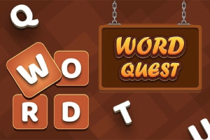 Barna háttér előtt betűket ábrázoló ikonok és egy WORD QUEST feliratú tábla