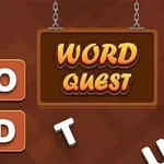 Barna háttér előtt betűket ábrázoló ikonok és egy WORD QUEST feliratú tábla