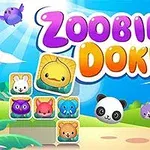 Színes állatfigurák és felhők rajzfilm stílusú környezetben Zoobie Doku felirattal